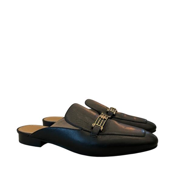 TORY BURCH Black Leather Slip-On Loafer Mules US 8.5 EU 39 - Picture 10 of 16